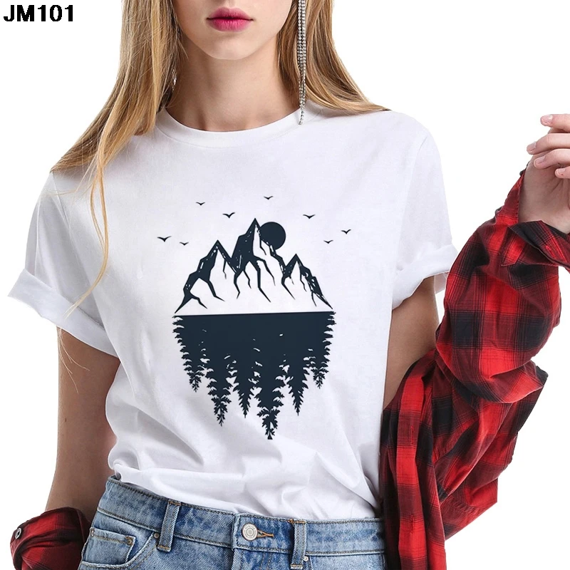 

Artistic Mountain Printed Ladies T-shirt Summer Harajuku Women's Thin Tshirt Casual Fashion Short Sleeve White Top Woman T Shirt