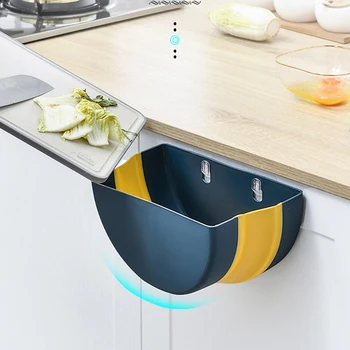 

Folding Waste Bin Kitchen Cabinet Door Hanging Trash Bin Kitchen Trash Can Wall Mounted Garbage Can Car Bathroom Toilet 5