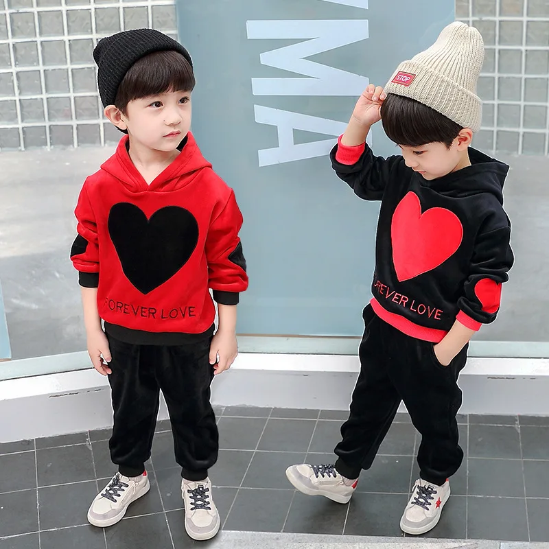 

2019 Autumn And Winter New Style Children Double-sided Plush Set-Style BOY'S Casual Two-Piece Set Brushed And Thick