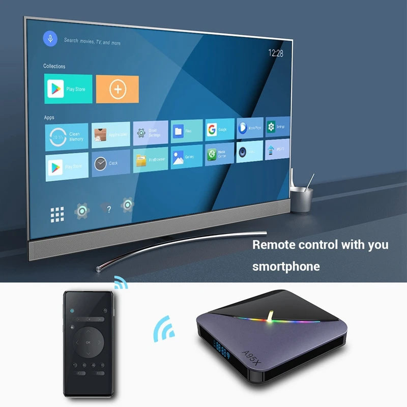 ТВ приставка с RGB подсветкой Android 9 0 A95X F3 2 ГБ 16 S905X3 Amlogic Wi Fi BT медиаплеер