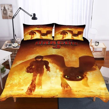 

Burning Flame Duvet Cover How to Train Your Dragon Bedding Cartoon Characters Bed Set Kids Adults Comfort Bedspread Pillowcase