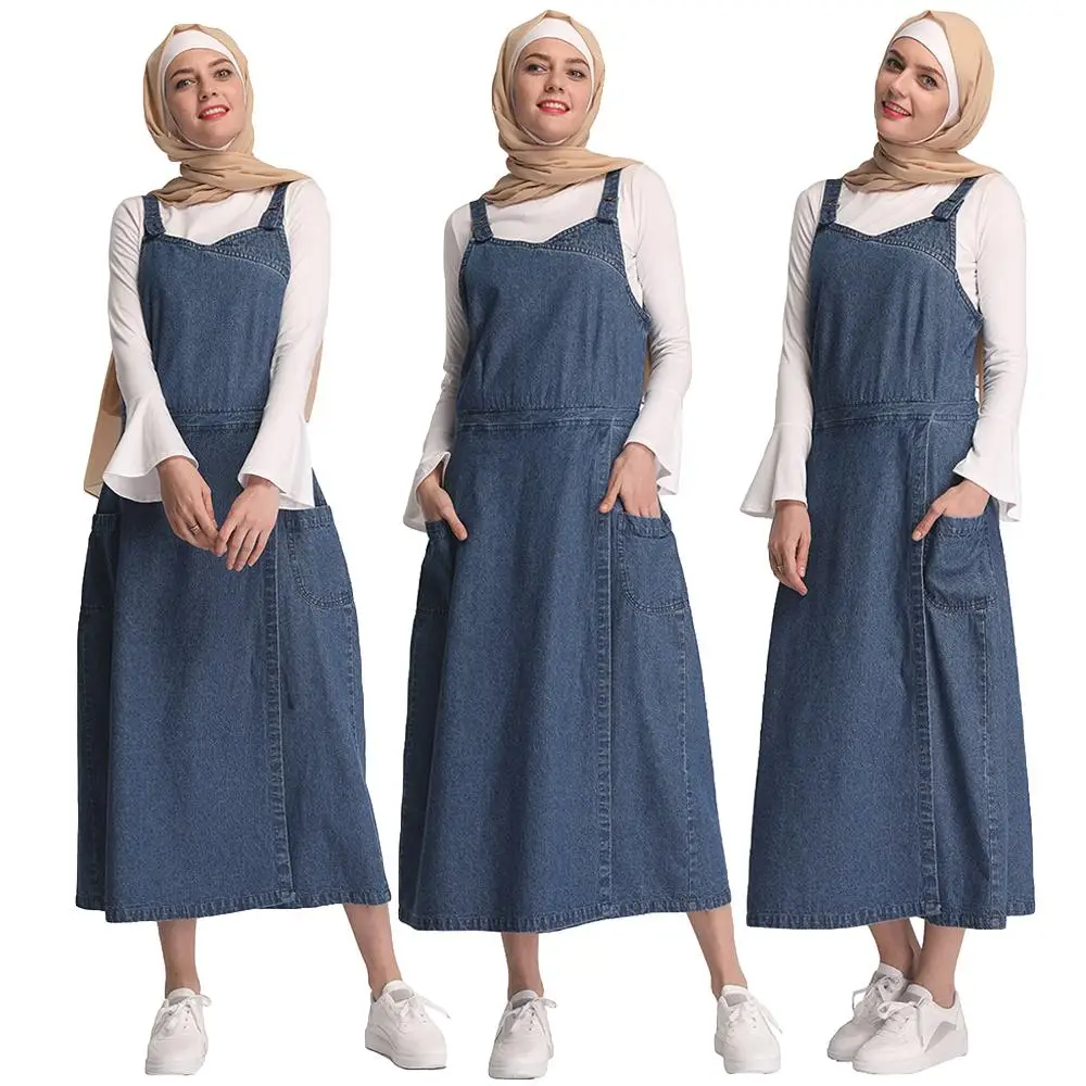 Gaun Wanita Muslim Denim Longgar Maxi 