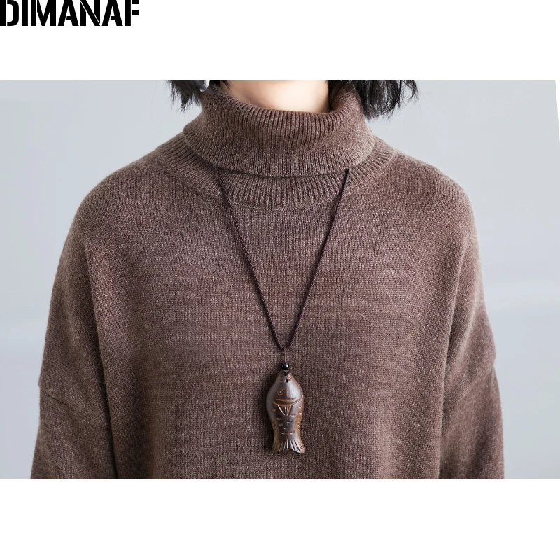 DIMANAF, женский свитер размера плюс, зима-осень, вязаный, утолщенный, с высоким воротом, для женщин, для девушек, топы, базовые пуловеры, Повседневная однотонная одежда