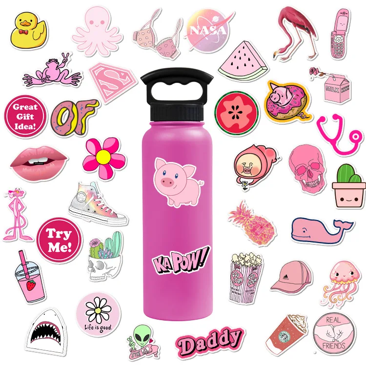 

50 Pcs Cute Stickers Papelaria Cute Cartoon Girl Line Pink Series Stationery Sticker Waterproof Removable Stickers Laptop TZ042G