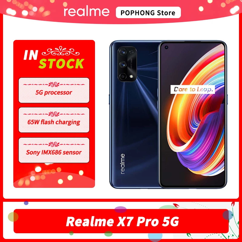 Global Rom Realme X7 Pro 8GB 256GB 5G Mobile Phone 6.55 Inch 120Hz AMOLED MediaTek 1000+ Octa Core 65W SuperDart Charge WiFi 6 kingston 8gb ram