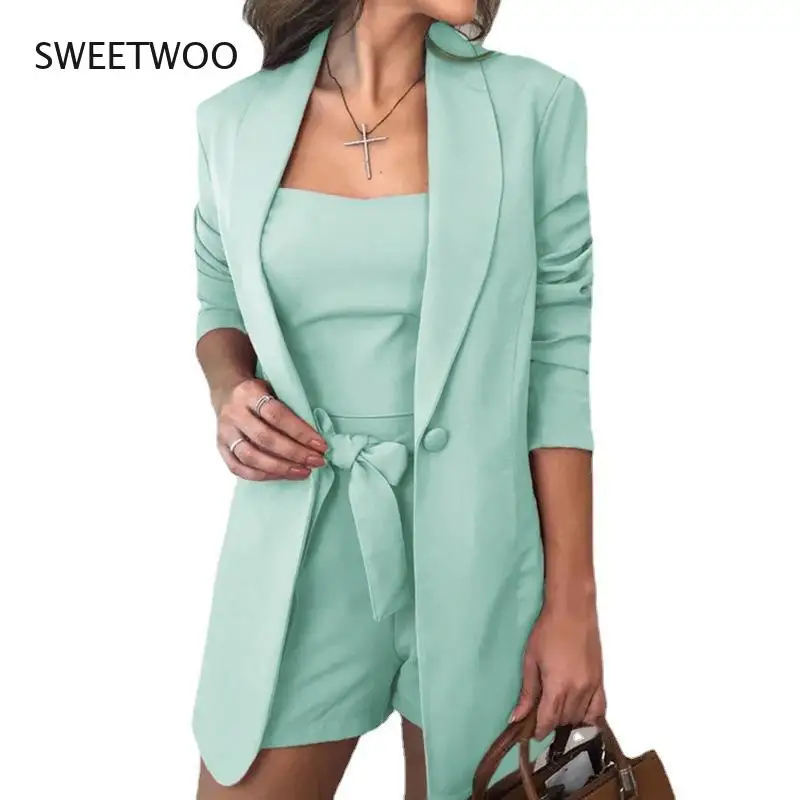 2021 spring and summer three-piece suit women's solid color vest suit jacket fashion temperament high waist shorts suit women