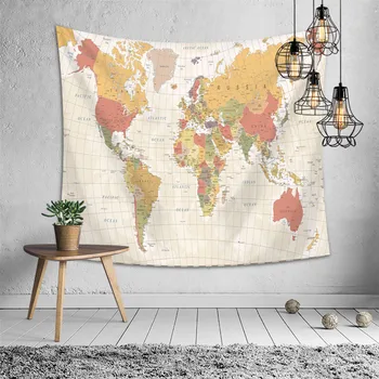 

SOFTBATFY World Map Tapestry Polyester Wall Hanging Art Home Decor Tapestries