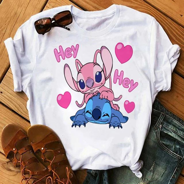 Kawaii Disney Cartoon Stitch T Shirt Men/Women Ohana Lilo Stitch Graphic Tees  Anime Summer Tops Harajuku T-shirt Female 61904