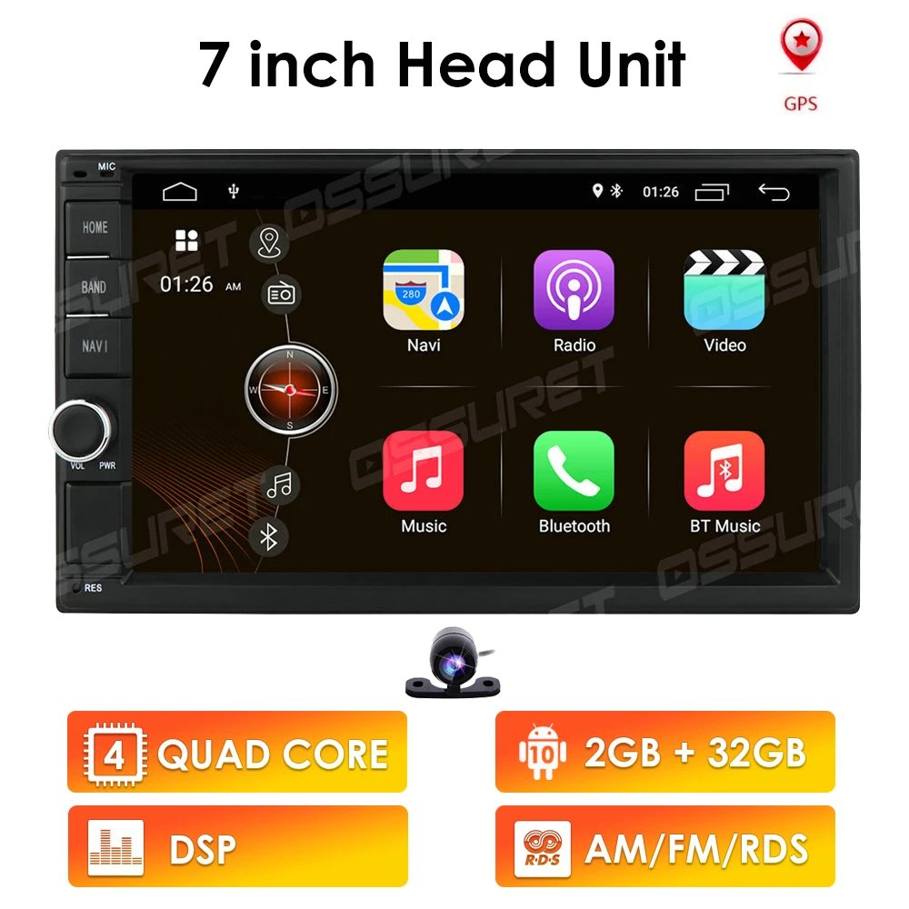Universal 2Din Car Auto Radio GPS Navigation HIZPO 7inch Touchscreen Android 10 OS 2GB RAM In Dash MultiMedia Player Wifi BT SWC