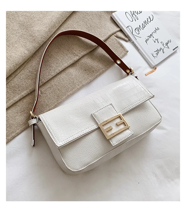 Женская Высококачественная сумка через плечо в стиле ретро, женская сумка-багет, Классическая брендовая сумка на плечо с замком, дизайнерские сумки - Цвет: WHITE
