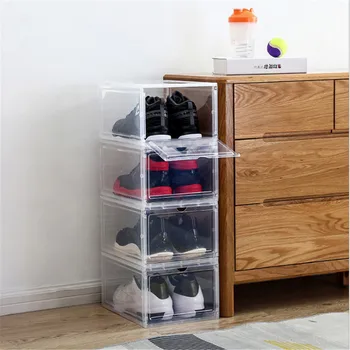 

1PC Transparent Shoe Box Storage Shoe Boxes Thickened Dustproof Shoes Organizer Box Can Be Superimposed Combination Shoe Cabinet