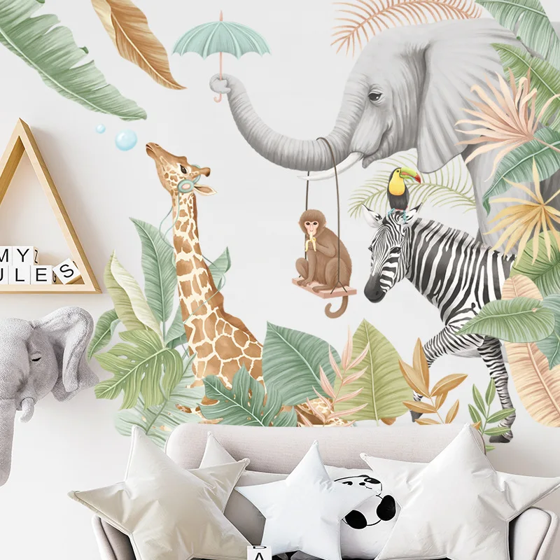 Big Nordic Jungle Animals Wall Stickers for Kids Rooms Boys Room