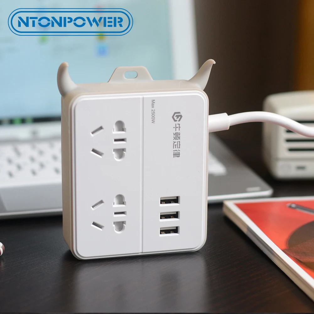 

NTONPOWER Power Strip Home Electronics Charging Station 3 USB 2 AC Port Sockets Universal Extension Plug EU UK US AU Adapter