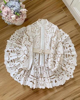 

Dress Women High-end Floral Embroidery Hollow Out Lace Dress Ladies Dresses