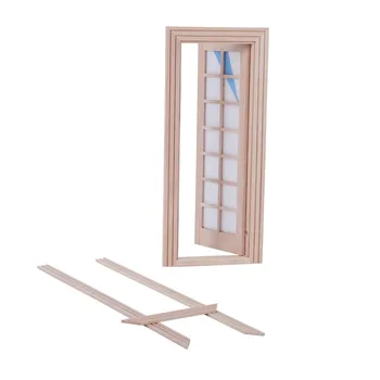 

DIY 1:12 Dollhouse Miniatures Wood Door Unpainted Doll House Furniture Room Item Wood color