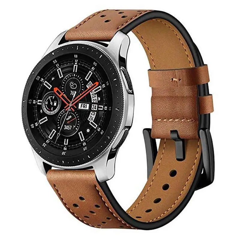 Ремешок для часов из натуральной кожи для samsung Galaxy Watch 22 мм 20 мм, сменный ремешок для браслета со спортивными отверстиями для Galaxy