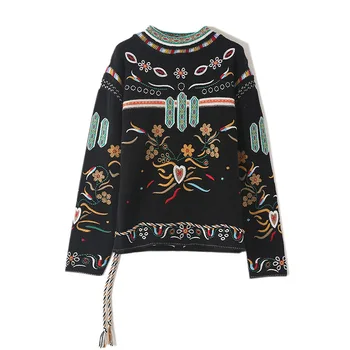 

Women New Vintage Warm Sweaters Round Neck Long Sleeve Jacquard Pullovers Winter Autumn Knitted Retro String Loose Tops Blusas