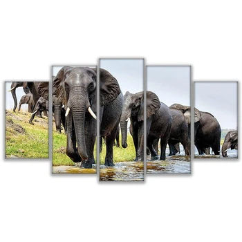 

Canvas Wall Art Modern Painting Frame For Living Room HD Prints Animal Pictures 5 Piece Elephant Parade Poster Home Decor