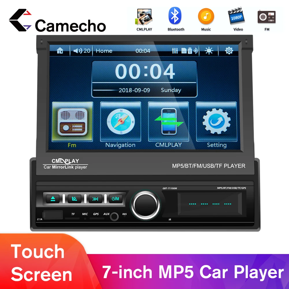 Camecho Android автомобильный Радио мультимедийный плеер выдвижной GPS Wifi Авторадио 1 Din 7