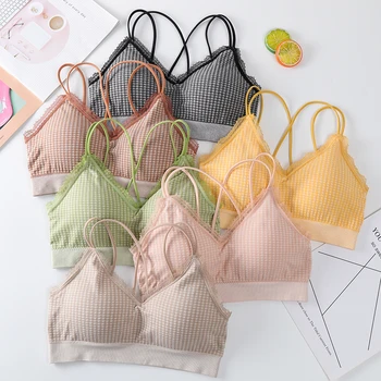 

2020Fashion Comfortable New Push Up Sexy Lingerie Cross Back Tank Top Plaid Crop Top Bralette Women Tube Tops Underwear