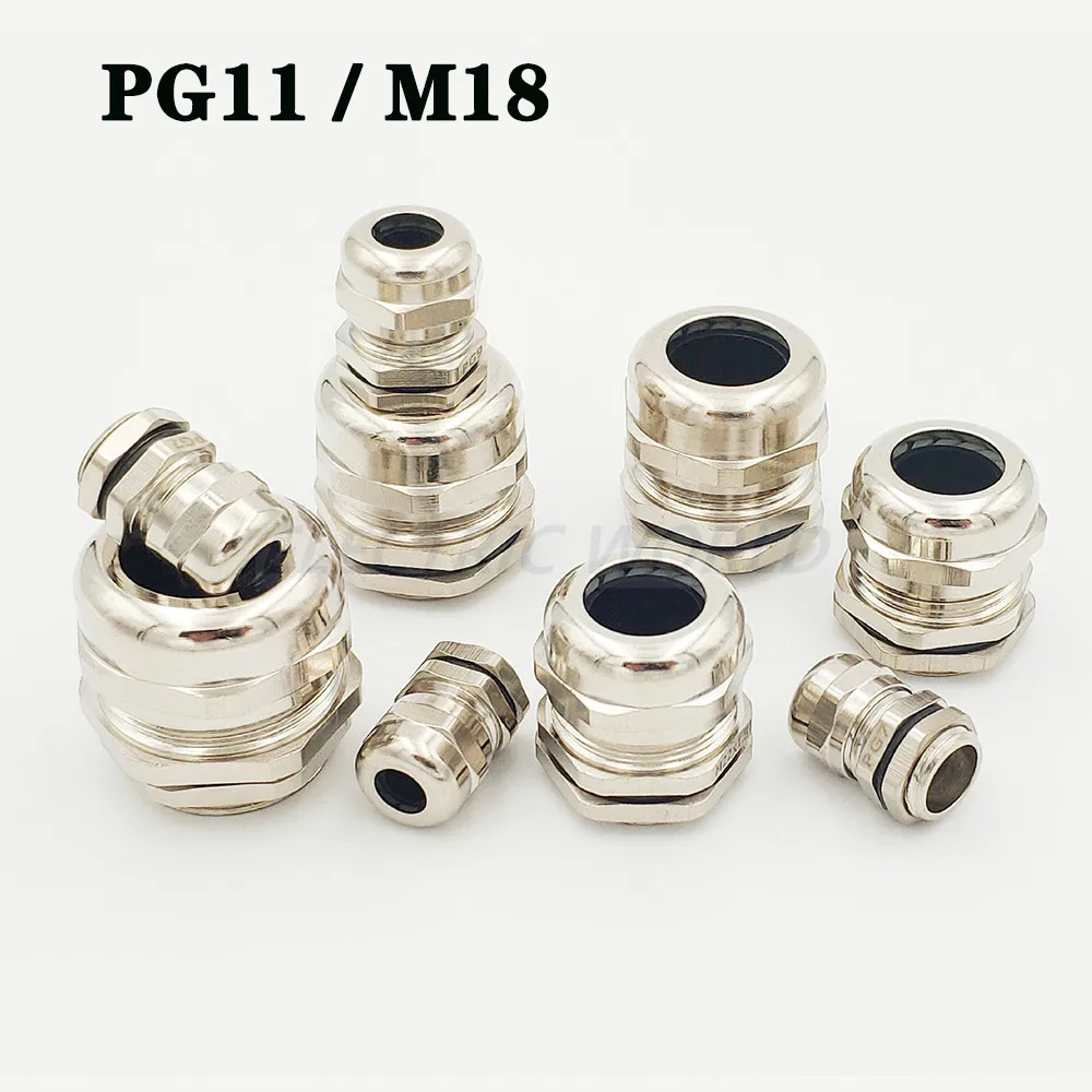 3pcs PG11 M18 Waterproof Cable Glands Nickel Brass Metal IP68 Wire Connector Wire Glands for 5.0-10mm Metal cable Connector