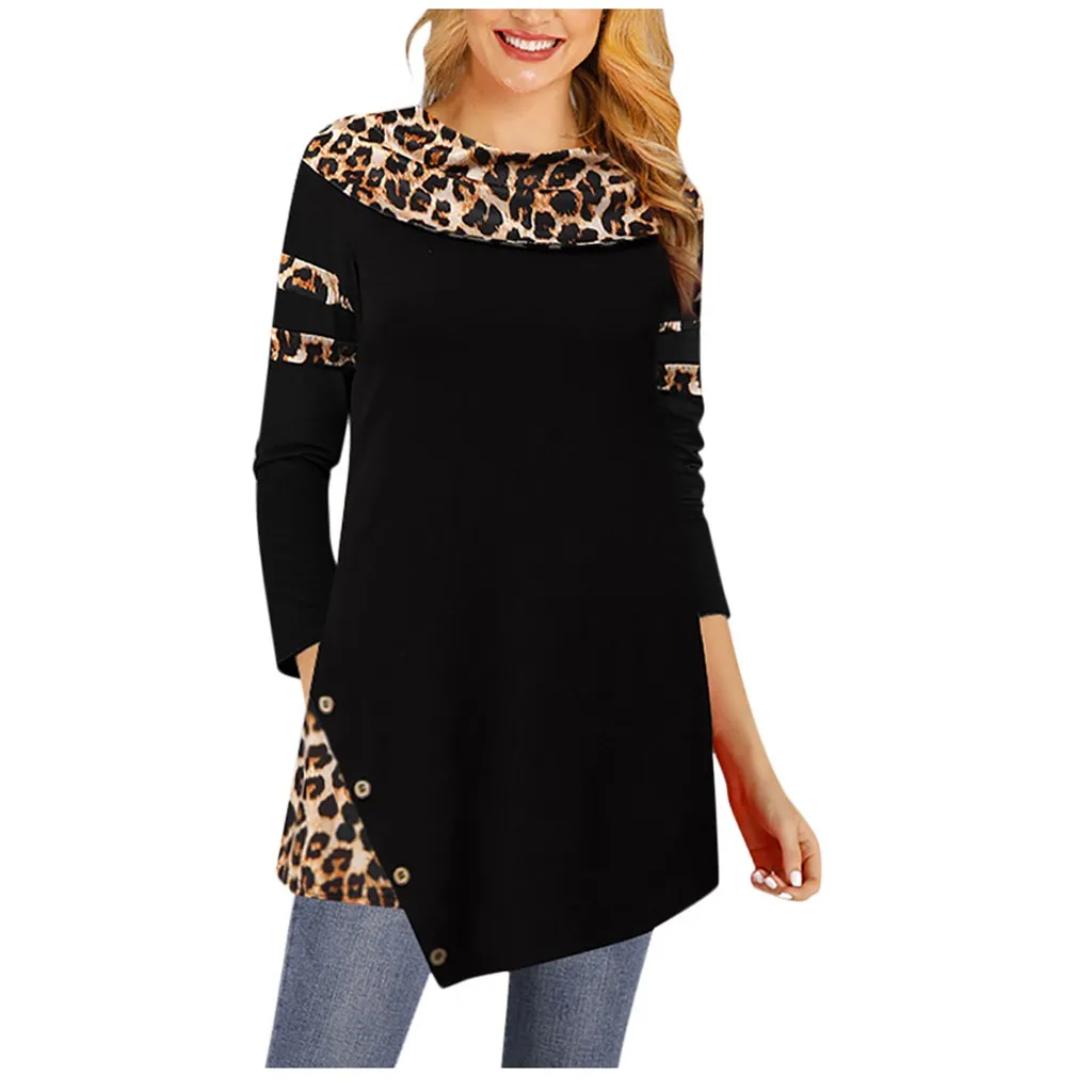 Womail Fashion женские блузки модные теплые Леопардовый пуловер с круглым вырезом в форме крыльев летучей мыши, свободная женская рубашка женская блуза с длинным рукавом