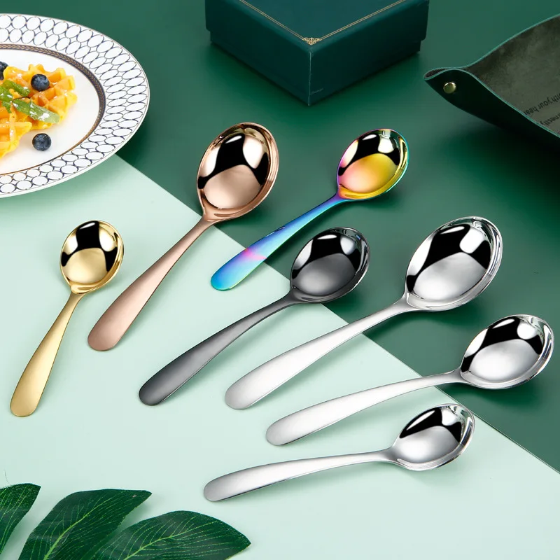

Highly Quality Stainless Steel Soup Spoons 3 Size Ice Cream Dessert Dinner Spoon Dinnerware Tableware Kitchen Accessories