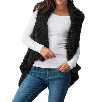 

Autumn Women Sleeveless Plush Vest Irregular Plush Vest Winter Outdoor Wearing Solid Color TC21