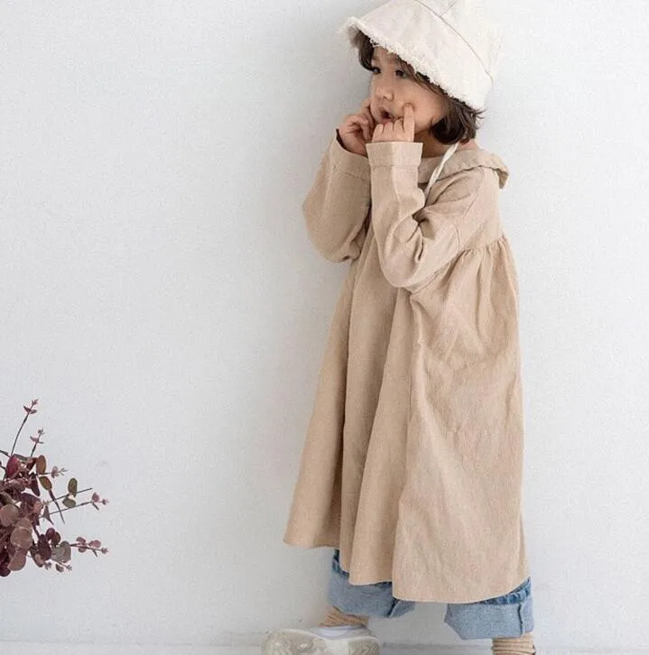 Весеннее хлопковое однобортное платье с длинными рукавами и лацканами для девочек