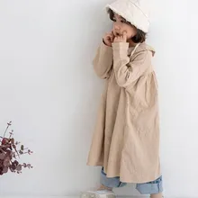 Весеннее хлопковое однобортное платье с длинными рукавами и лацканами для девочек