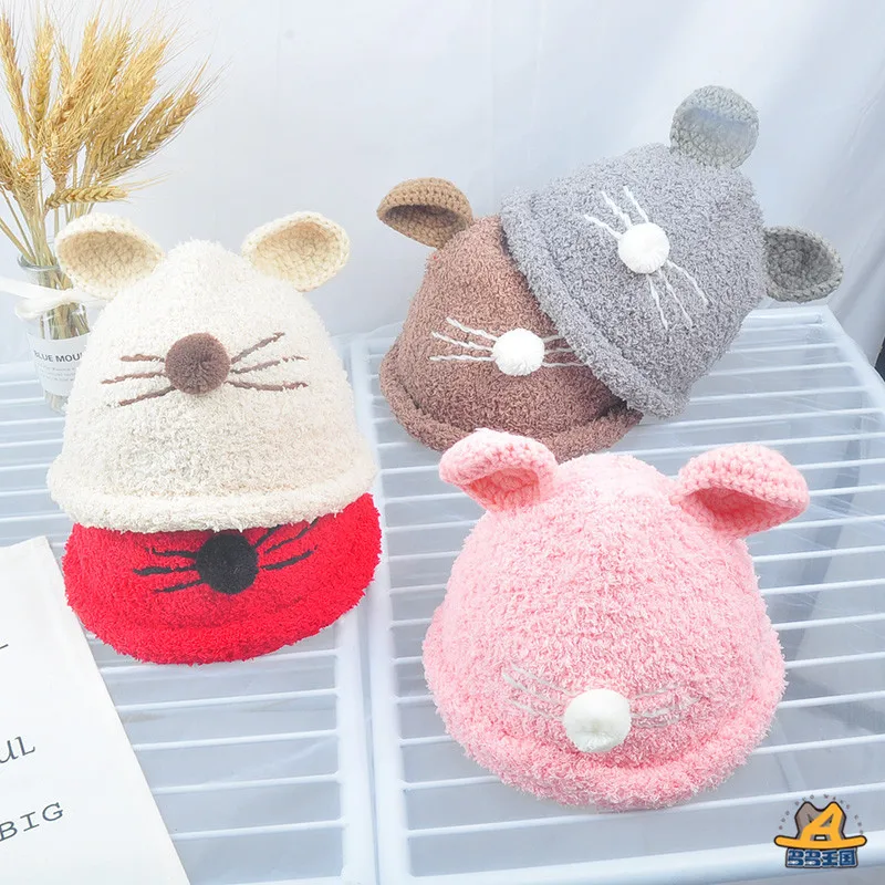 WARMOM New Autumn/Winter Children 3D Cat Ears Hat Winter Warm Hats For Boys Girls Printed Cat Beard Cartoon Cute Baby Kids Hat