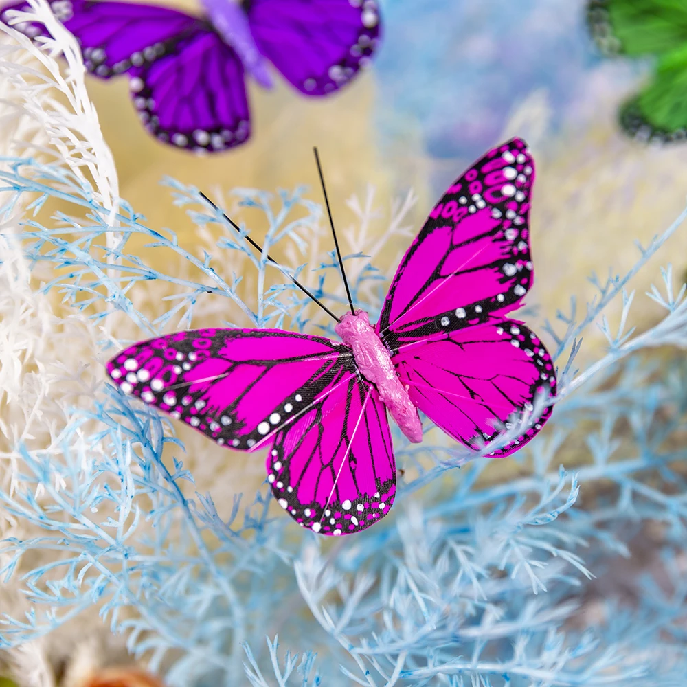 6pc Simulation Feather Fake Butterfly Wedding Photography White