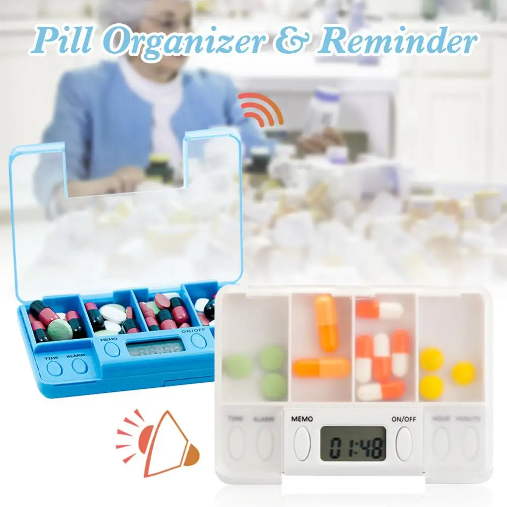 

8 Groups Of Alarm Clocks Smart Pill Dispenser Automatic Portable Pill Organizer 4-compartment With Reminder Pill Organizer And R