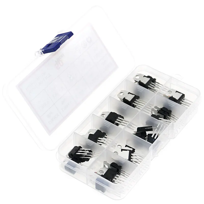 50Pcs 10value LM317T L7805-L7824 Transistor Assortment Kit Voltage Regulator Box bjt transistor mosfet transistor transistors kit voltage regulator ic ic chipset