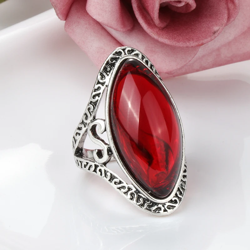 Kinel Boho Green Big Oval Finger Rings For Women Vintage Antique Tibetan Silver Female Statement Beach Holiday Jewlery Gifts