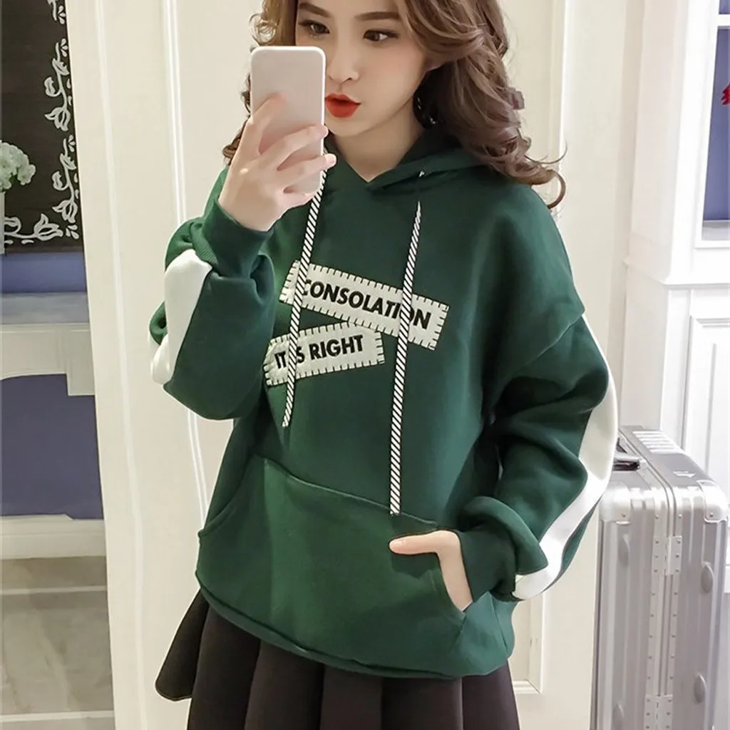 Hoodies Women Autumn 2019 Letter Striped Hooded Harajuku Streetwear Hoodie Hoodies And Sweatshirts Women Pullovers Clothes
