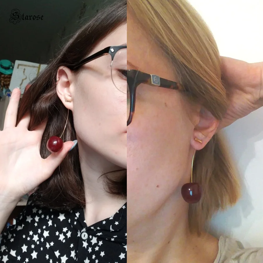 Starose милые комплекты одежды из 2 предметов; красная серьги-Вишенки для Для женщин девочек золотого цвета камедь спираль прокалывания ушей серьги на козелок пирсинг, ювелирные издели для тела