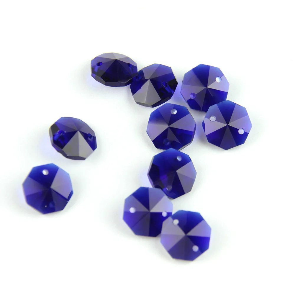 Dark Blue 14mm Octagon Beads With 1 Hole/2 Holes Crystal Lighting Lamp Parts Beads Strand Component For Home Wedding & DIY