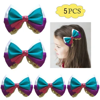 

free shipping 5pcs 4.5-5'' Pastel Mermaid Mermaid Princess Bow Sparkle Hair Bow inspired girl hair accessories
