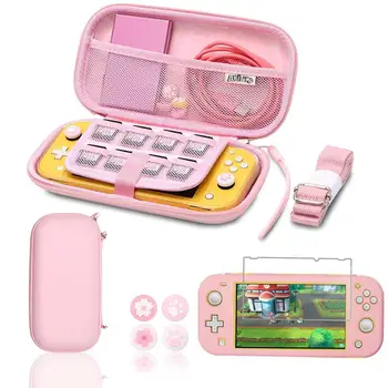

Switch lite Pink Sakura Carry CaseÂ Protective Bundle Bag Water-Proof Cute Thumb Grips Screen Protector Wrist Strap and Shoulder