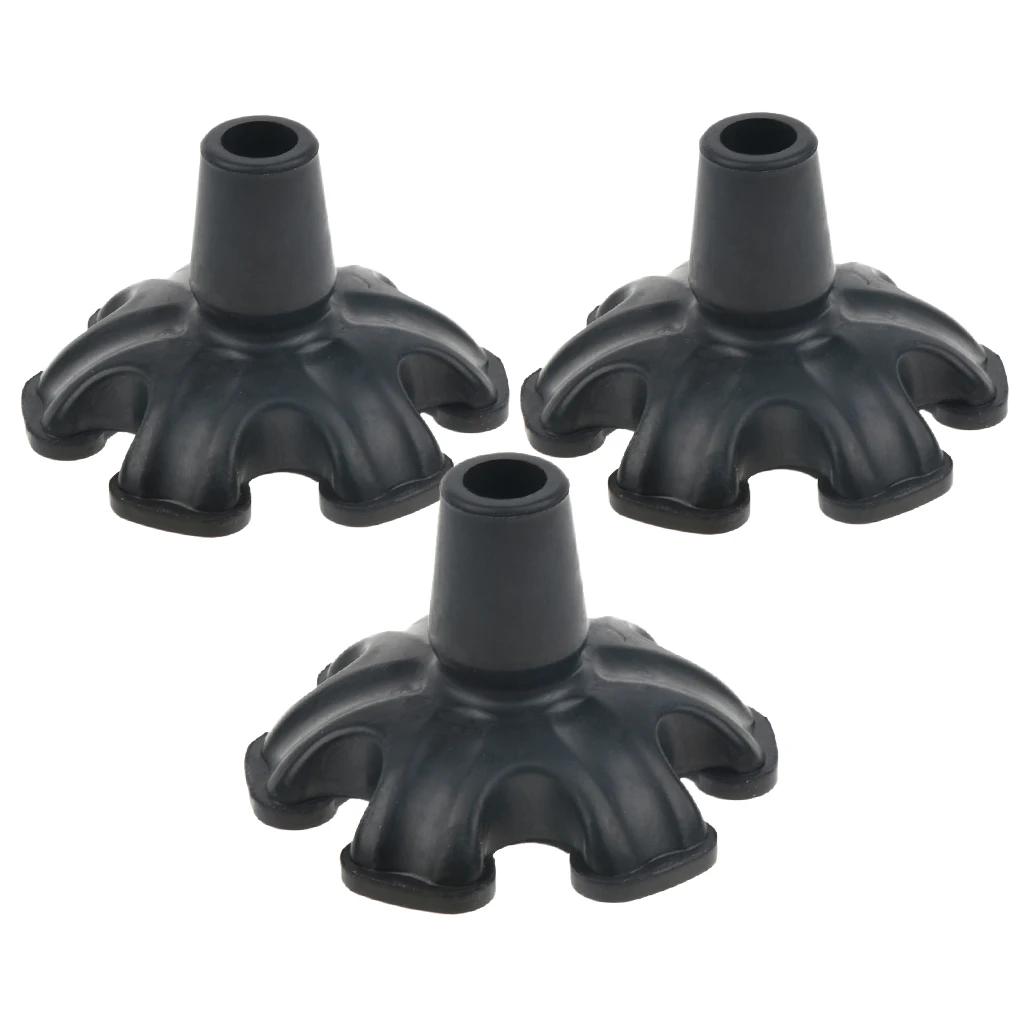 3pcs 19mm Anti Slip Black Tripod Rubber Replacement Tips 3/4 inches For Cane Walking Stick Crutches, Six Base Support