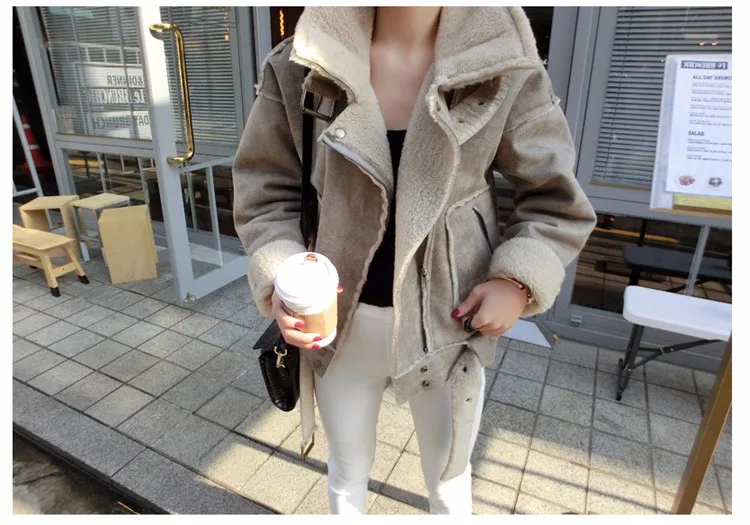 New Winter Woman Ladies Short Shearling Coats Suede Leather Jackets Plus Size Coat Faux Lambs Wool Coat Top S-XL W833
