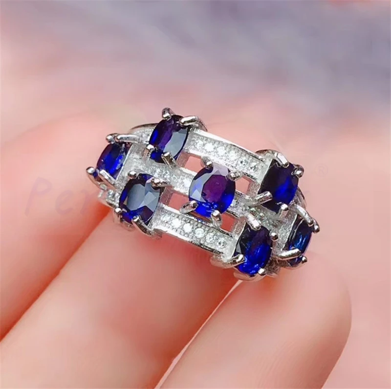 Натуральное Аутентичное кольцо с синим сапфиром 925 серебро 0.35ct* 7 шт драгоценных камней ручной работы мужчин или женщин ювелирные изделия# R991205