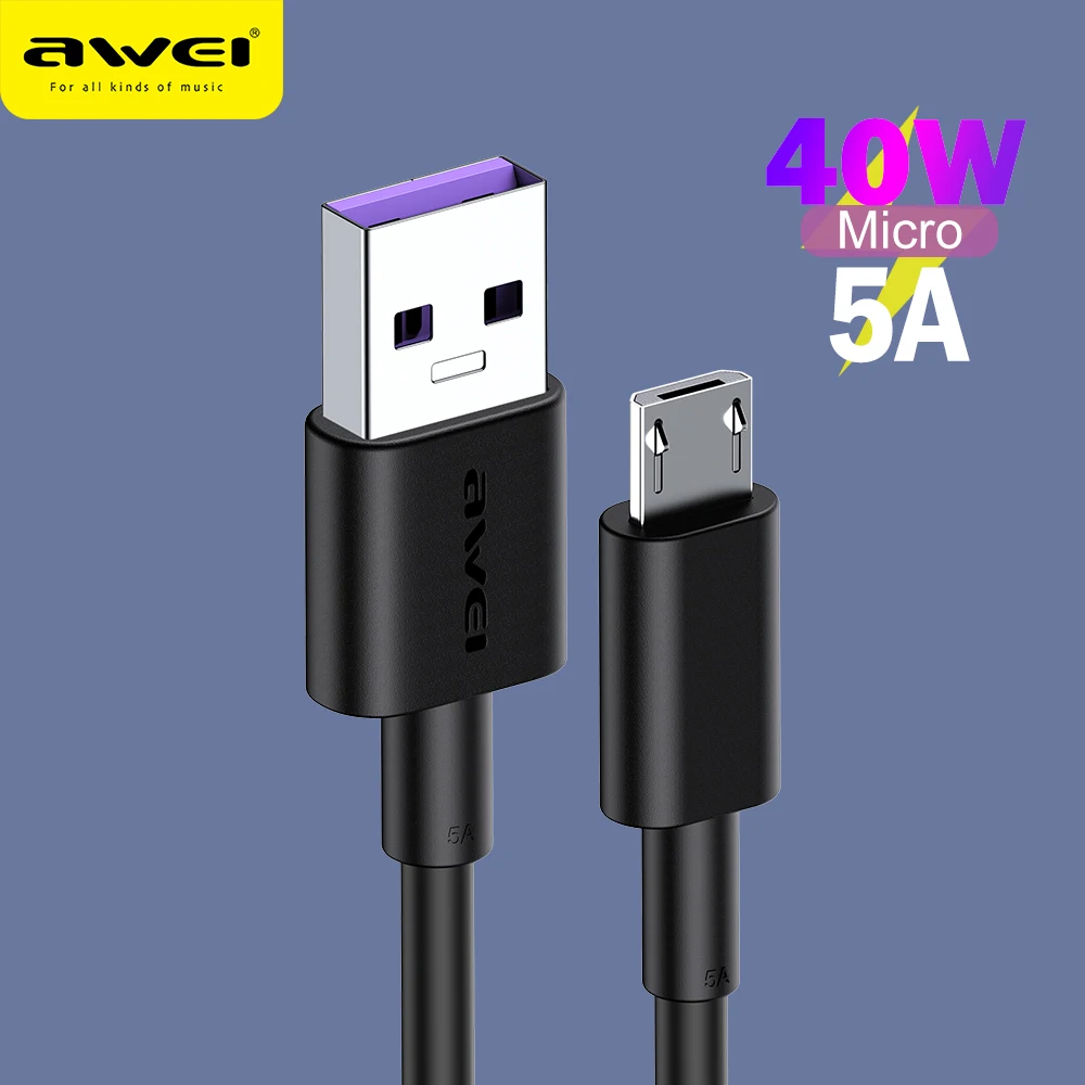 USB кабель Awei для быстрой зарядки и передачи данных 40 Вт 5 А дорожный