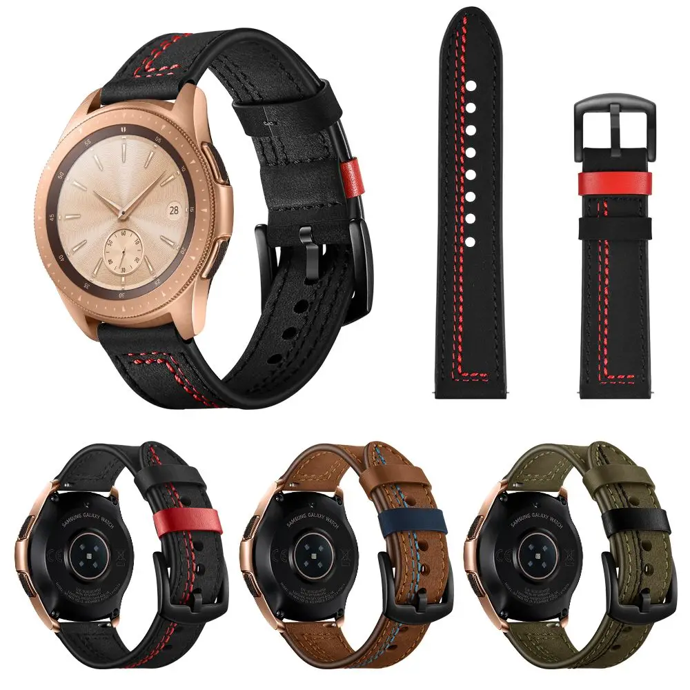Верхний слой кожаный ремешок для часов 22 мм 20 мм для samsung Watch 42 мм 46 мм активный Xiaomi Amazfit быстросъемный ремешок спортивный ремень