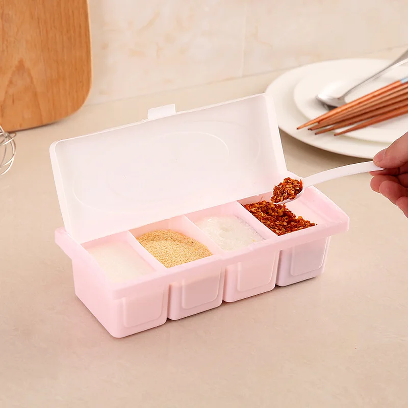 

Flip four-grain seasoning box Spice Jar Kitchen Spice Storage Bottle Jars Transparent Salt Pepper Cumin Powder Box Tools