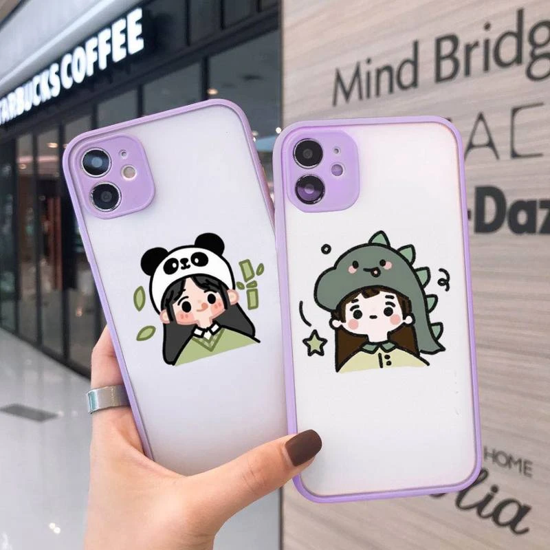 Cute Manga Girl Phone Case For Iphone 12 11 Mini Pro Xr Xs Max 7 8 Plus X Matte Transparent Purple Back Cover Phone Case Covers Aliexpress