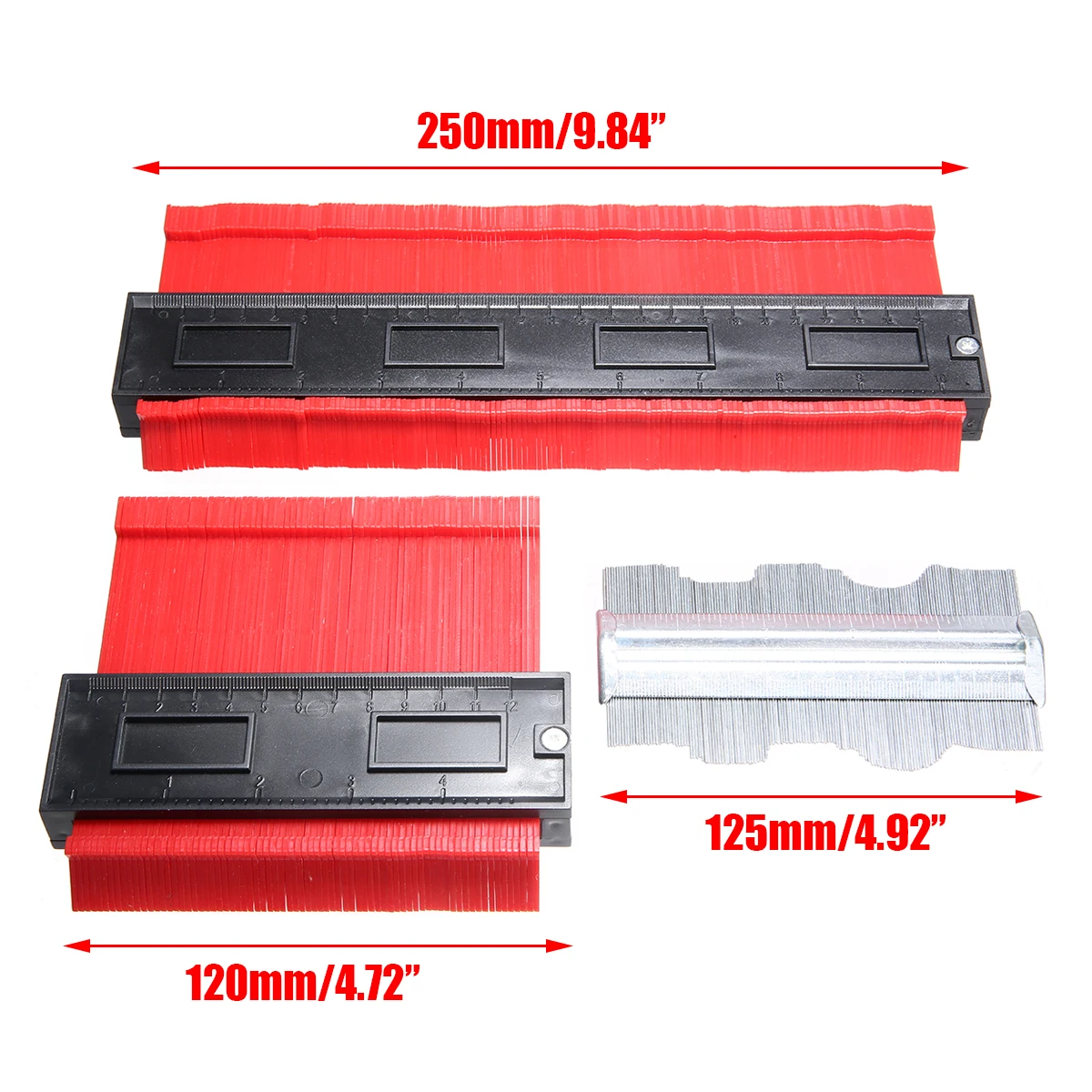 3Pcs Contour Gauge Profile Copy Gauge Duplicator Tiling Laminate Tiles Edge Shaping Wood Measuring Ruler 120mm 250mm 125mm