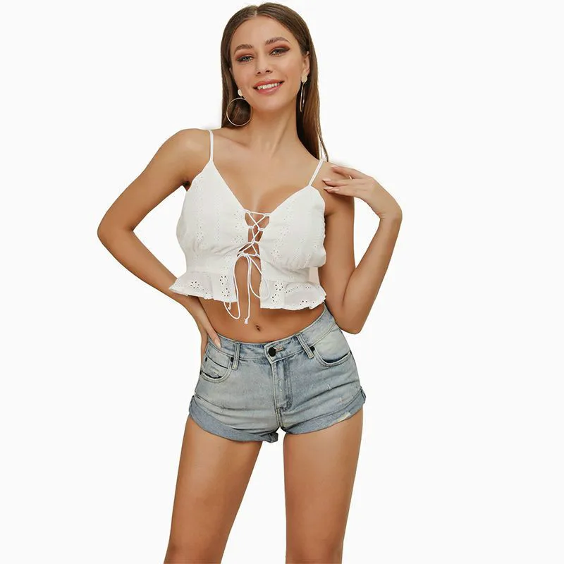 

Europe And America Cross Border-WOMEN'S Dress Cotton Bandage Cloth Top Shirt with Narrow Straps Short Tube Top Spaghetti Strap
