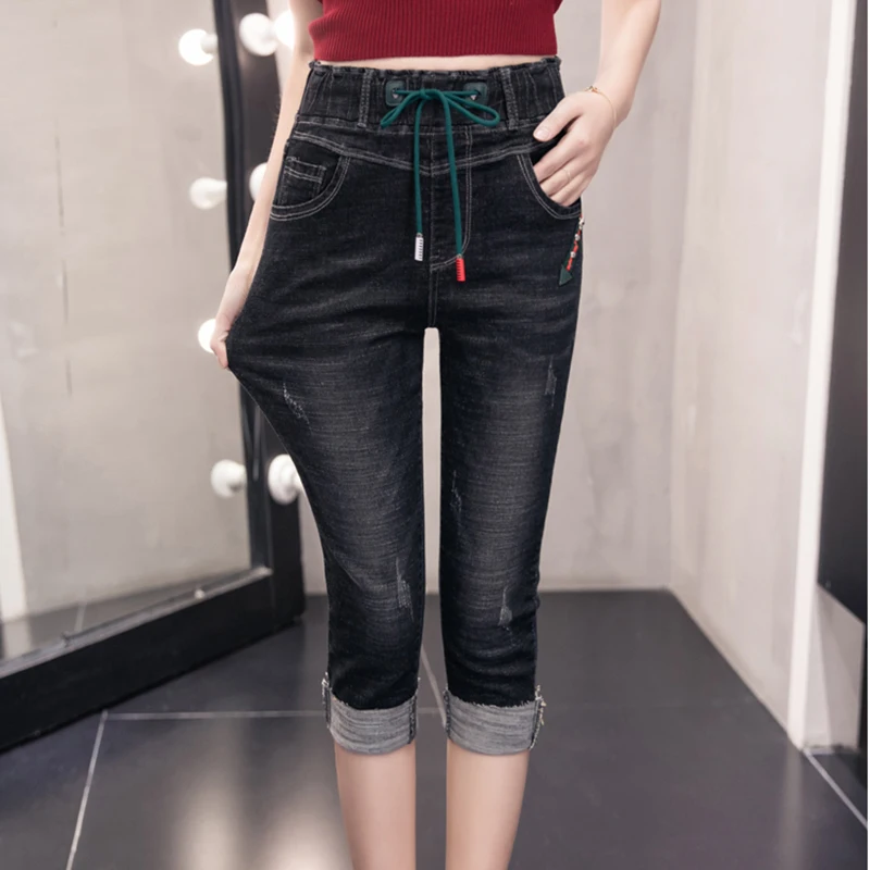 Woman New Capris Denim Skinny Pants Stretchy High-Waist Plus-Size Fashion Female Casual Washed Pencil-Jeans Woman New Capris Denim Skinny Pants Stretchy High-Waist Plus-Size Fashion Female Casual Washed Pencil-Jeans